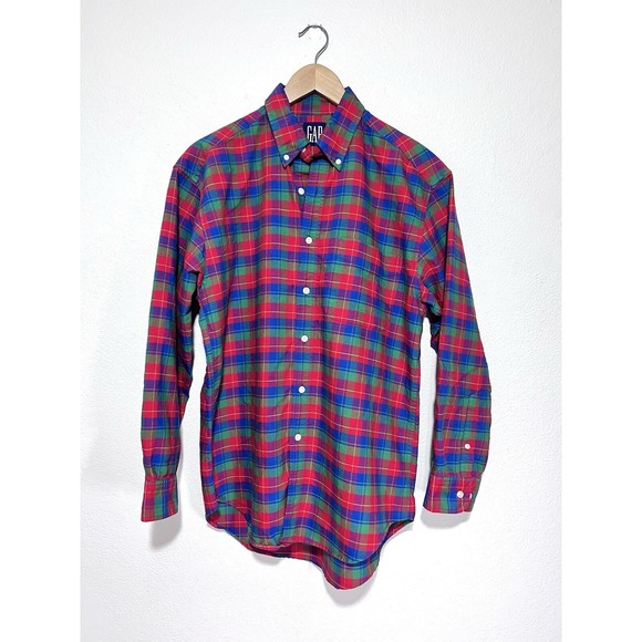 Vintage GAP Mens Plaid Button Down Shirt Long Sleeve Red Blue Green Medium - Picture 1 of 7